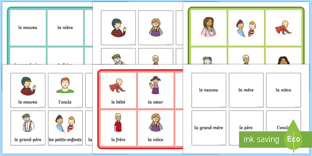 Family Members Bingo French - French game, MFL, ks1 French, KS2 French