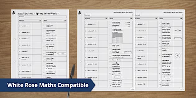 FREE! - 👉 White Rose Maths Recall Starter Year 7 Spring Term Week 1