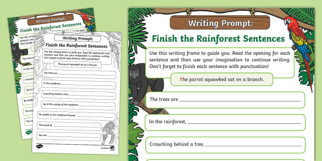 Writing Prompt: Finish the Rainforest Sentences - Twinkl