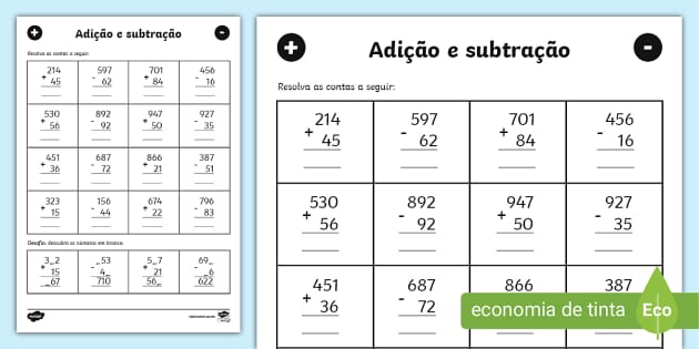 Atividades com Números – Adição e subtração – Twinkl