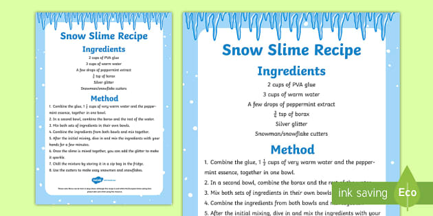 Snow Slime Recipe (teacher made) - Twinkl