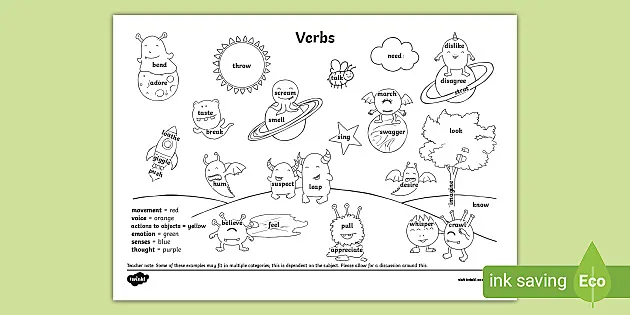 verbs coloring sheet teacher made