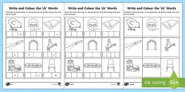 Write And Color The Ch Words Worksheets