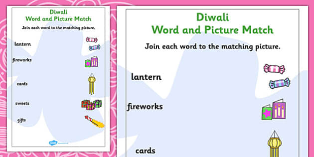 party english worksheet birthday Matching Worksheets Picture Word  match,  and Diwali festivals