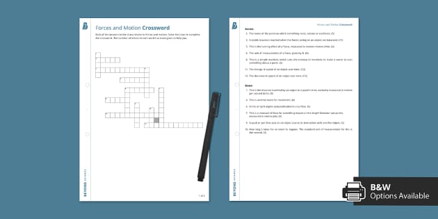 KS3 Forces and Motion Crossword KS3 Science Beyond