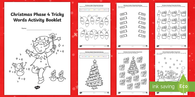 Christmas Phase 4 Tricky Words Activity Booklet - Twinkl