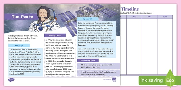 KS2 Tim Peake Fact File and Timeline Activity (teacher made)