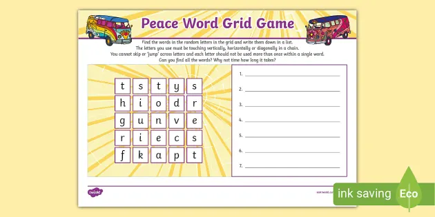 FREE Peace Word Grid Game teacher made Twinkl