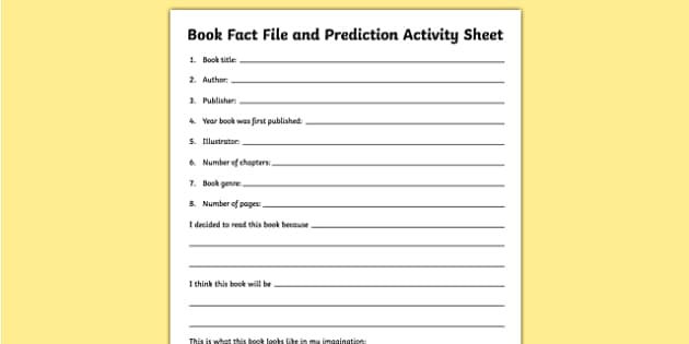Book Fact File and Prediction Worksheet / Worksheet, worksheet