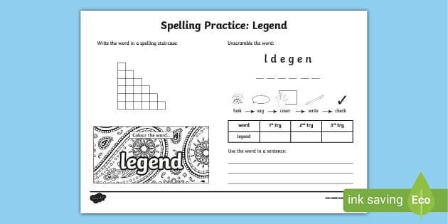 Legend Spelling Practice Worksheet (teacher made) - Twinkl