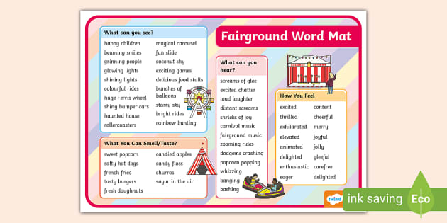 Fairground Word Mat Theme Park Carnival teacher made