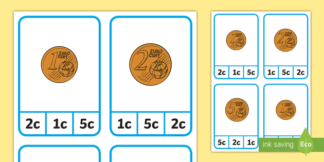 Euro Coin Value Matching Card Activity (teacher made)