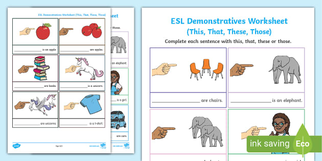 Esl Demonstrative Pronouns Worksheet Teacher Made Twinkl