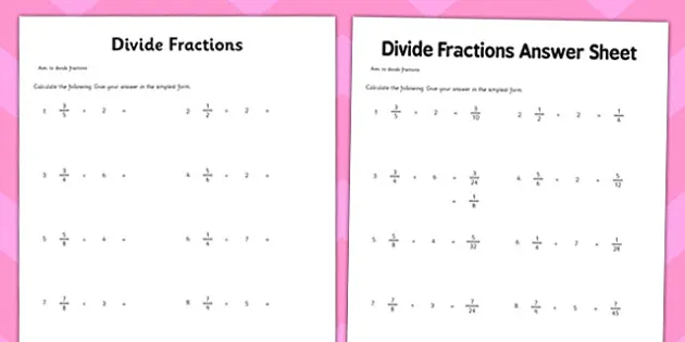 Ks2 Dividing Fractions By Whole Numbers Worksheet