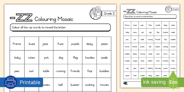 Grade 2 Phonics: Colouring Maze -zz (Hecho por educadores)