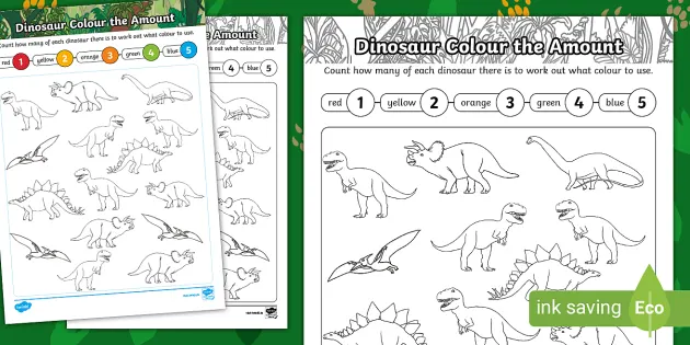 Dinosaurs Colour the Amount Worksheet - Twinkl