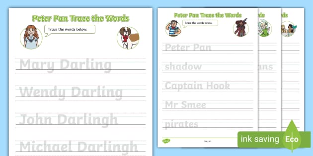 Trace the Words Worksheets to Support Teaching on Peter Pan