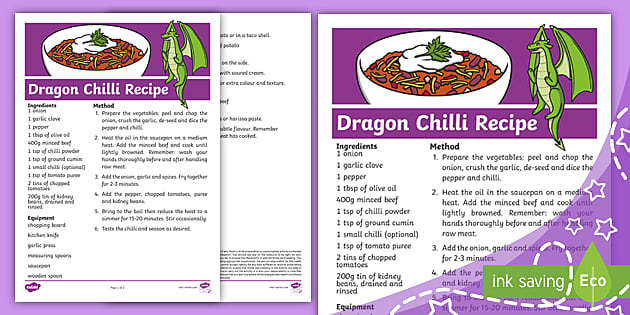 Vegetarian Chili Recipe Cards (Teacher-Made) - Twinkl