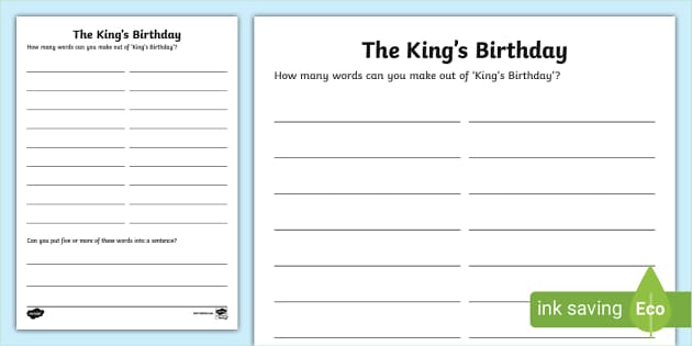 The King s Birthday Word Jumble Worksheet Worksheet The King s Birthday Word Jumble Worksheet Worksheet