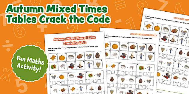 Autumn Mixed Times Tables Crack the Code Worksheets