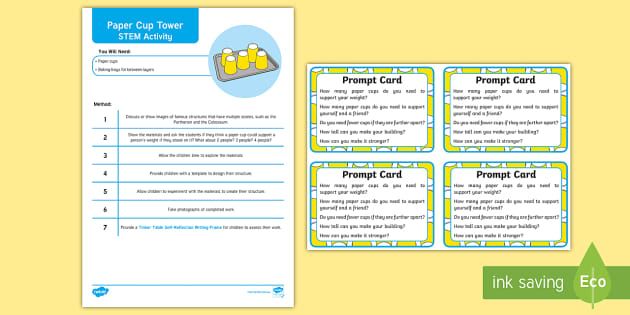 Tinker Table Paper Cup STEM Activity and Prompt Card Pack