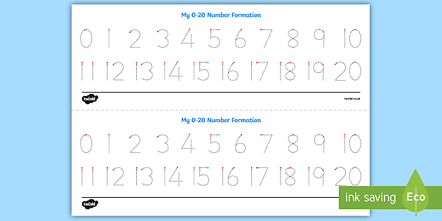 number formation tracing strips 0 20 handwriting numbers