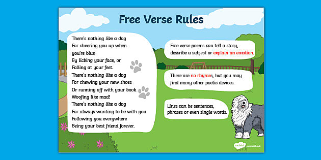 Recognise Some Different Forms Of Poetry Free Verse Rules Poster