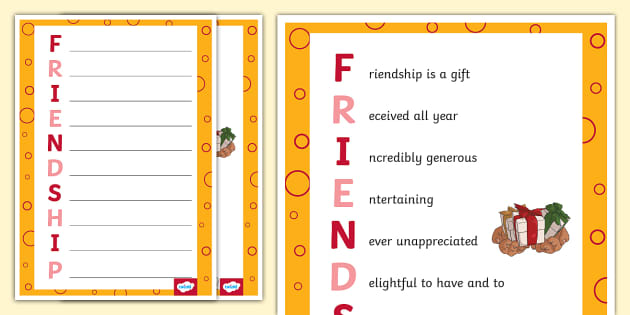 Friendship Acrostic Example Poem and Template - KS2 Writing