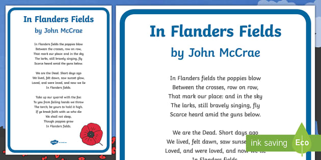 In Flanders Fields, WWI Poem by McCrae, Text, Red Poppy as Symbol