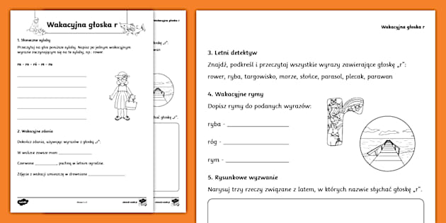 Logopedia Wakacyjna głoska r Karta pracy (teacher made)