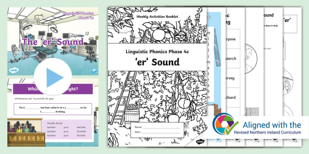 NI Linguistic Phonics Phase 4c 'er' Sound Activities Pack