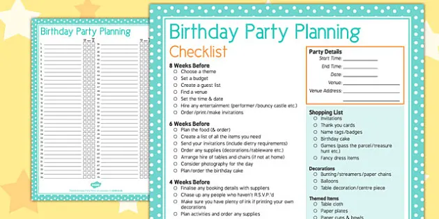 Birthday Party Checklist