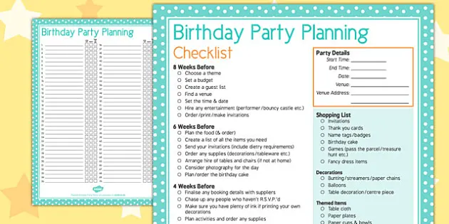 Plan For A Birthday Party