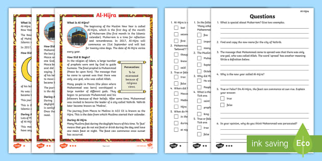 KS1 Al-Hijra Differentiated Reading Comprehension Activity