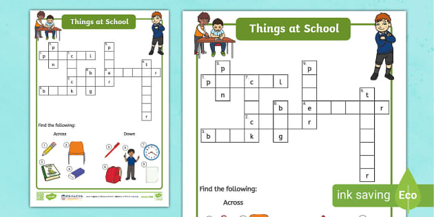 がっこうにあるもの 英語クロスワード Things At School English Crossword