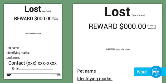 FREE Missing Pet Poster Template | Resources | Twinkl USA