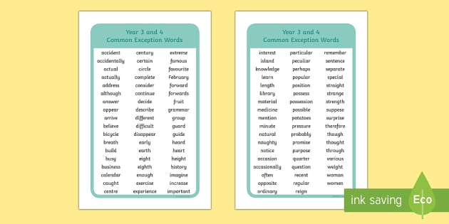 y3/4 frequency high words IKEA Exception 3 Prompt Words 4 Frame Year Common and Tolsby