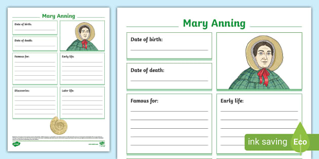 Mary Anning Fact File Template, Mary Anning - Twinkl