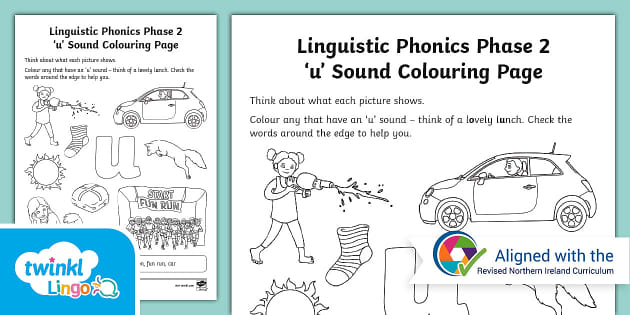 Linguistic Phonics Phase 2 'u' Sound Colouring Page - Twinkl