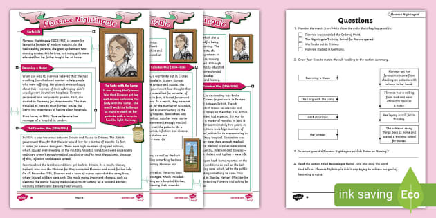 UKS2 Florence Nightingale Reading Comprehension Activity