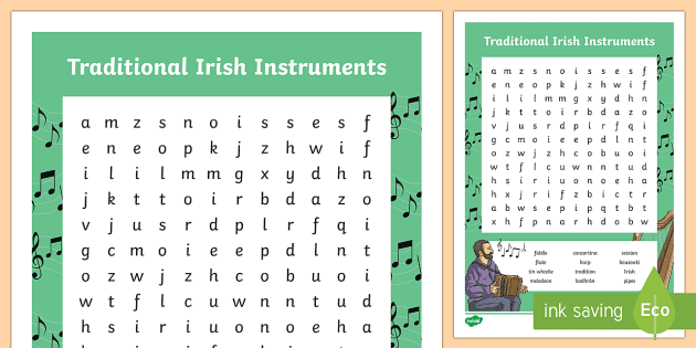 Traditional Irish Music Word Search Roi Teacher Made