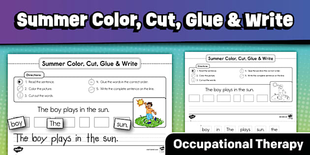 Summer Color, Cut, Glue, and Write Sentence Worksheets for Occupational ...