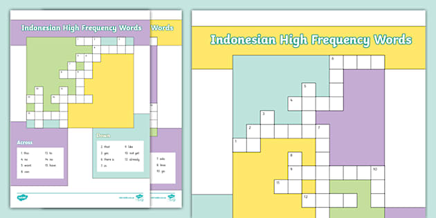 Indonesian High Frequency Words Crossword (teacher made)