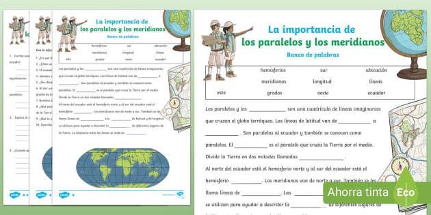 hoja de trabajo del mapa mundial de longitud y latitud