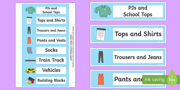 Kid Drawer Labels Printable Free  Kids clothing labels, Kids labels,  Drawer labels