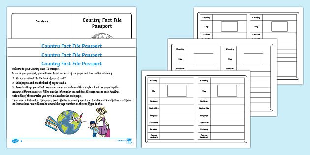 Passport Country Fact File Writing Frames (teacher made)