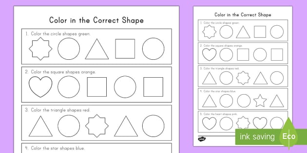 Color the Correct 2D Shape Worksheet - Math (teacher made)