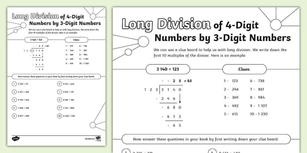 Long Division of 4-Digit Numbers by 3-Digit Numbers Activity