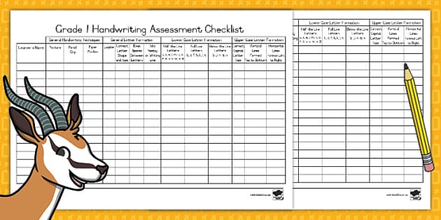 Grade 1 Handwriting Assessment Checklist (teacher made)