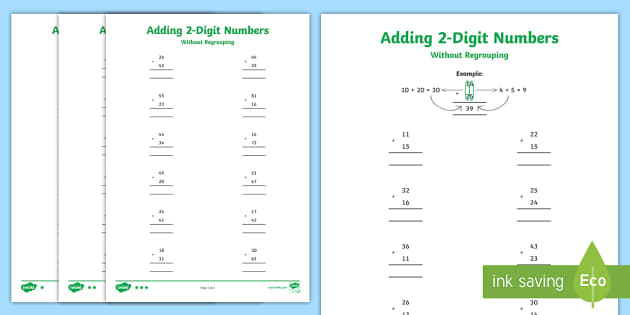 Adding 2 Digit Numbers In A Column With No Carrying Differentiated Worksheet